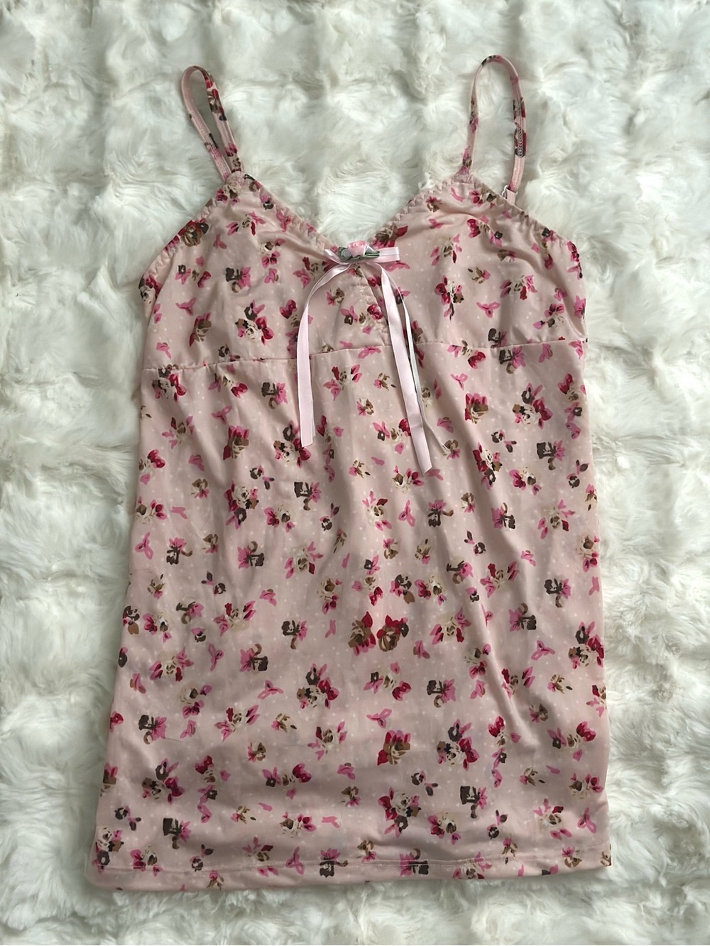 Pink Floral Dainty Slip Cami with Ribbon Tie